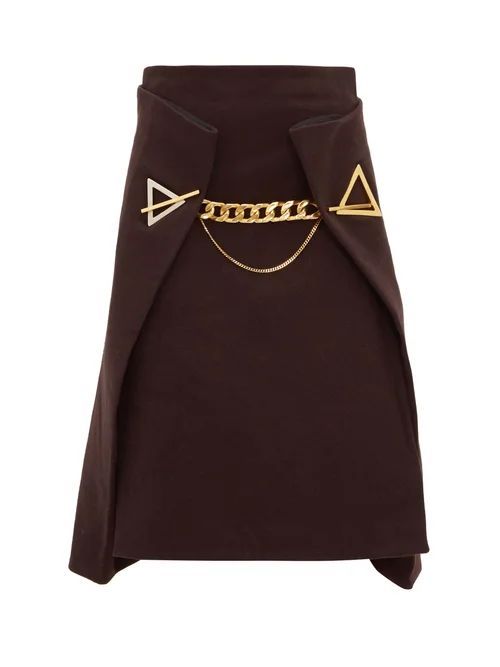 Chain-embellished Cashmere Skirt - Womens - Dark Brown