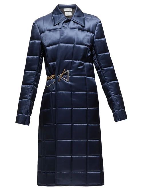 Chain-embellished Quilted-satin Coat - Womens - Navy