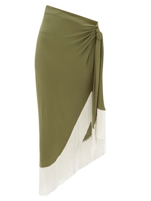 Chain-fringed Wrap Jersey Skirt - Womens - Khaki