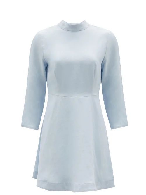 Casa Raki - Marcela High-neck Organic-linen Mini Dress - Womens - Light Blue