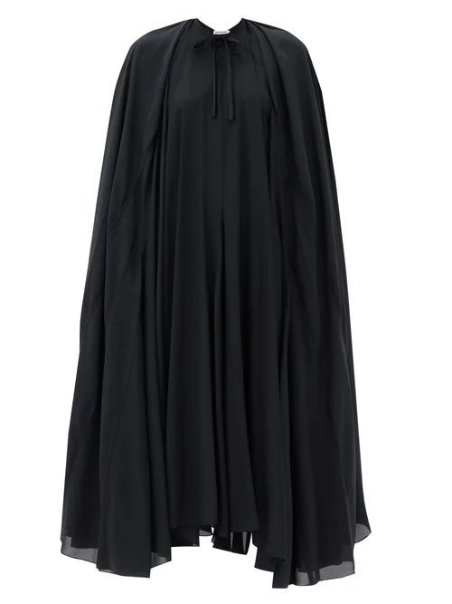 Caped Satin-crepe Dress - Womens - Black