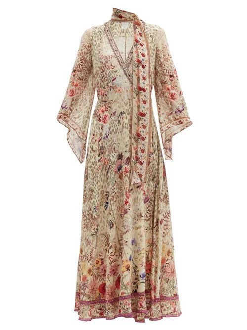 Camilla - Drifting Dreamer Floral-print Silk Wrap Dress - Womens - Cream Print