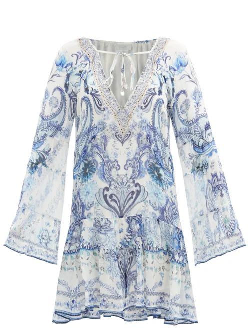 Camilla - Talking About A Revolution-print Silk Dress - Womens - Blue Print