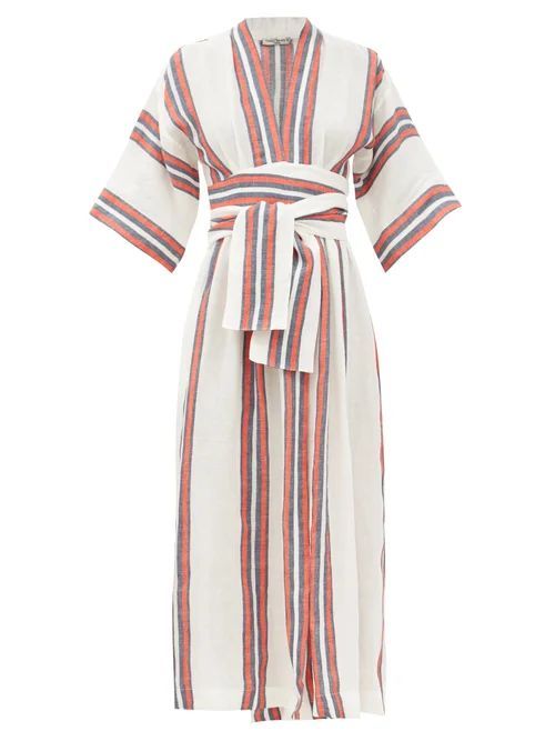 Charita V-neck Striped Linen Wrap Dress - Womens - Red Stripe
