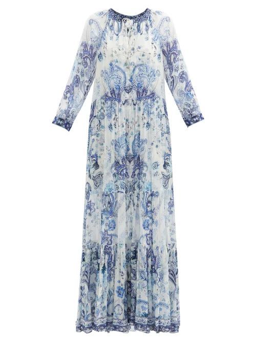 Camilla - Talking About A Revolution-print Silk Maxi Dress - Womens - Blue Print
