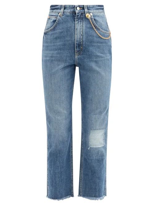 Chain-embellished Cropped Straight-leg Jeans - Womens - Blue