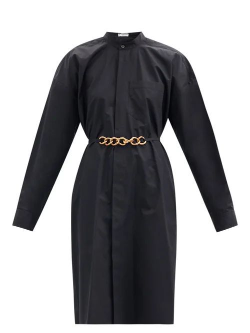 Chain-waist Cotton-poplin Shirt Dress - Womens - Black