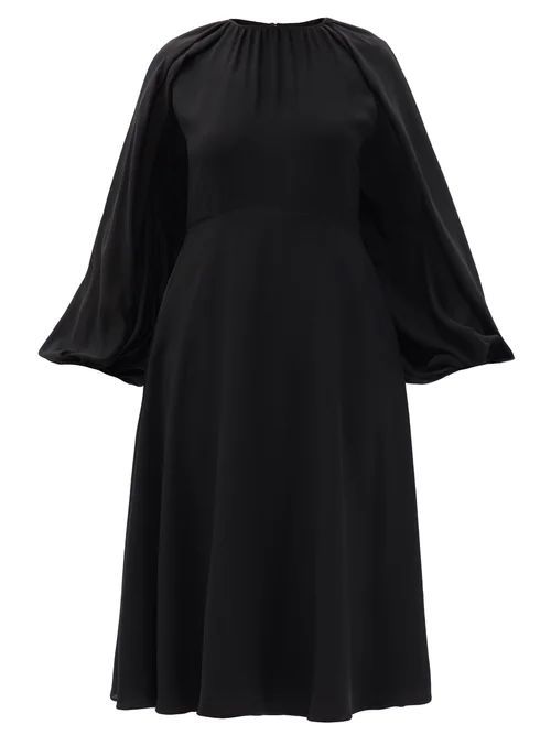 Cape-sleeve Silk-georgette Midi Dress - Womens - Black
