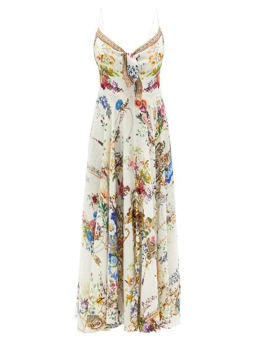 Camilla - By The Meadow-print Tie-front Silk Maxi Dress - Womens - White Print