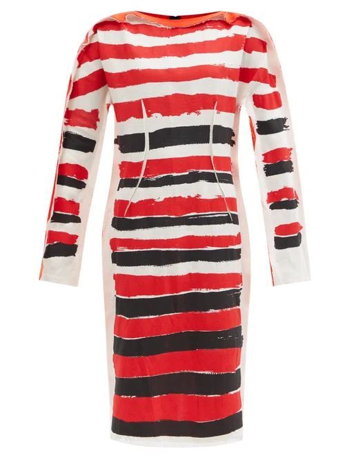 Brushtroke Stripe-print Gauze Dress - Womens - Red Multi