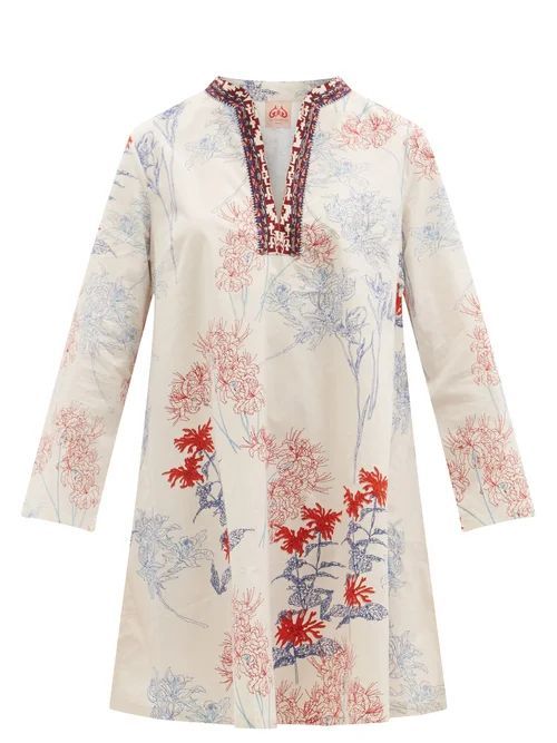 Charlotte Spring Flowers-print Cotton Mini Dress - Womens - White Print