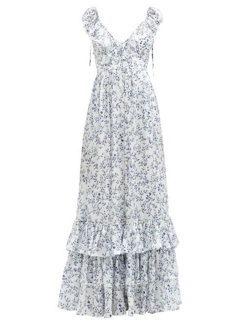 Cereza Ruffled Floral-print Cotton Maxi Dress - Womens - White Print