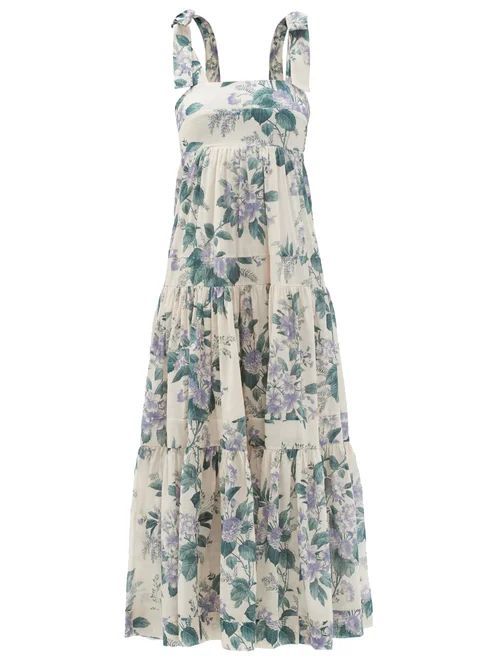 Cassia Tiered Floral-print Cotton Dress - Womens - Blue Print