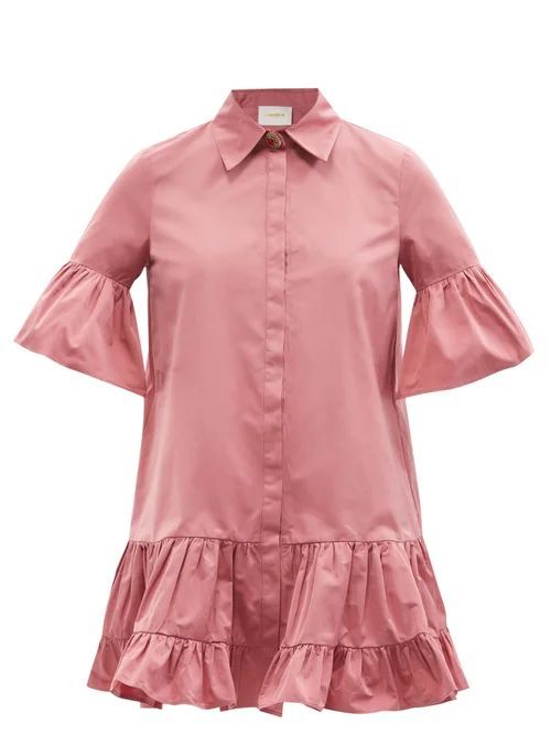 Choux Ruffled Taffeta Mini Shirt Dress - Womens - Pink