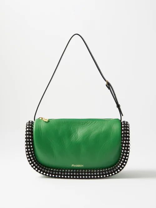 Bumper Crystal-embellished Leather Shoulder Bag - Womens - Green Multi