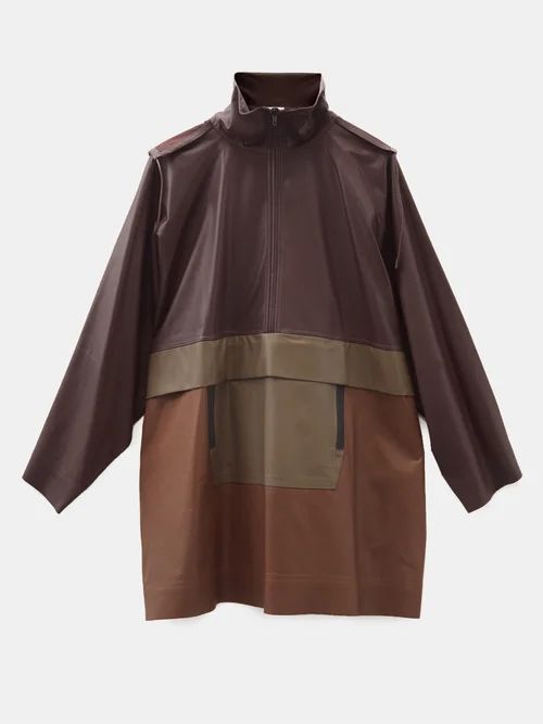 Céline Hooded Panelled-leather Coat - Womens - Brown