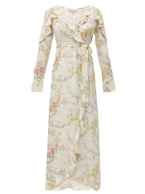 D'Ascoli - Bedford-print Silk Crepe De Chine Dress - Womens - Yellow