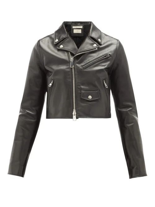 Cropped Leather Biker Jacket - Womens - Black