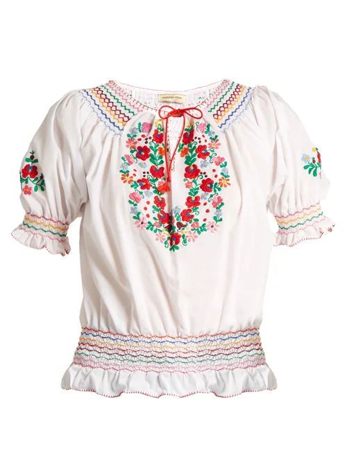 Dora Embroidered Cotton Top - Womens - White Multi
