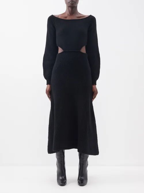 Cutout-panel Wool And Cashmere-blend Dress - Womens - Black