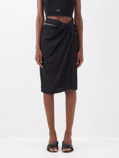 Bodri Gathered-waist Crepe Midi Skirt - Womens - Black