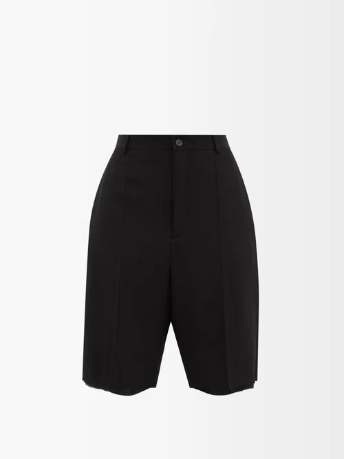 Cut-off Wool-blend Barathea Tailored Shorts - Womens - Black