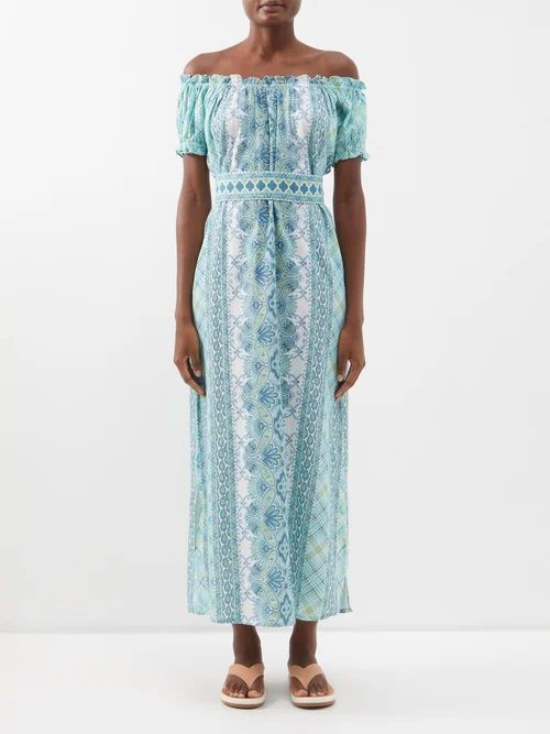 Bethany Block-printed Cotton-khadi Dress - Womens - Blue Print