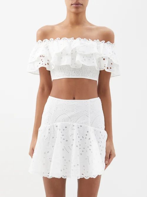 Clara Off-the-shoulder Cotton-blend Cropped Top - Womens - White