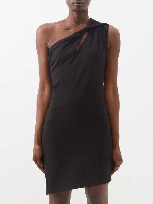 Asymmetric Twist-front Jersey Dress - Womens - Black