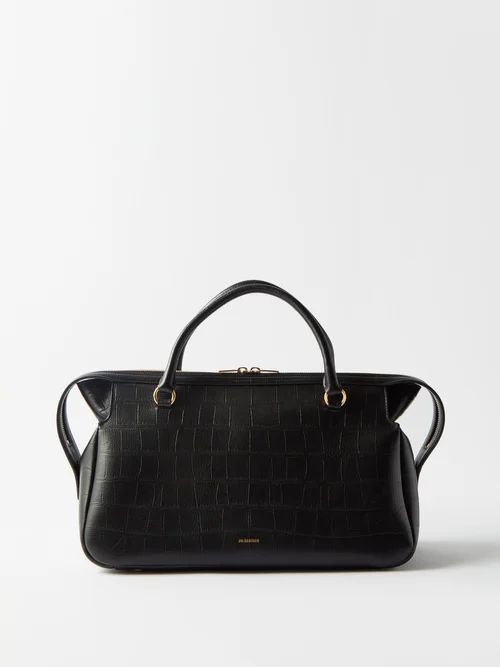 Crocodile-effect Leather Handbag - Womens - Black