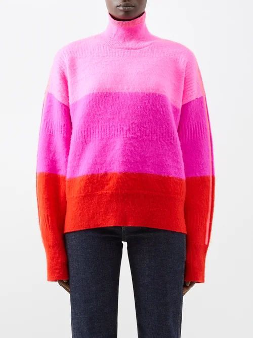 Colour-blocked Wool-blend Sweater - Womens - Pink
