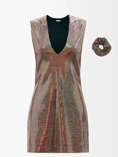 Daria Sequinned-jersey Mini Dress And Scrunchie - Womens - Bronze