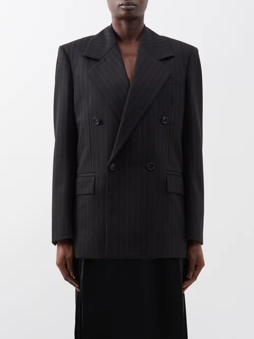 Double-breasted Pinstriped Wool Blazer - Womens - Brown Stripe