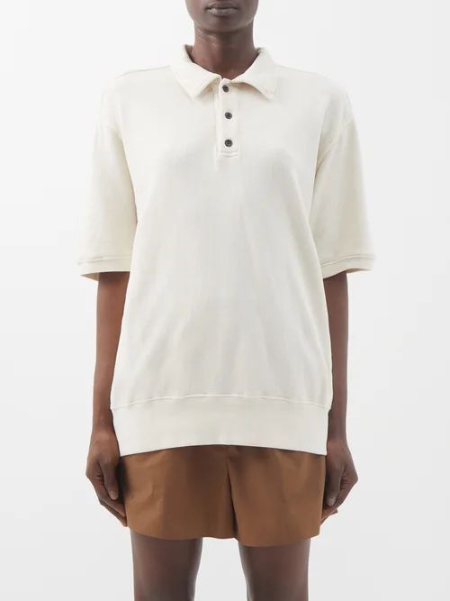 Brushed-back Cotton-jersey Polo Shirt - Womens - Ivory