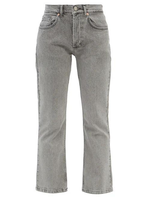 Crop Organic-cotton Blend Kick-flare Jeans - Womens - Light Grey
