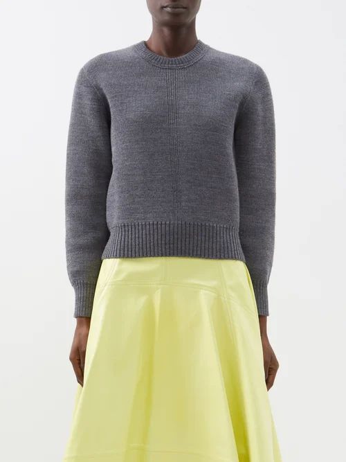 Crew-neck Wool Sweater - Womens - Dark Grey