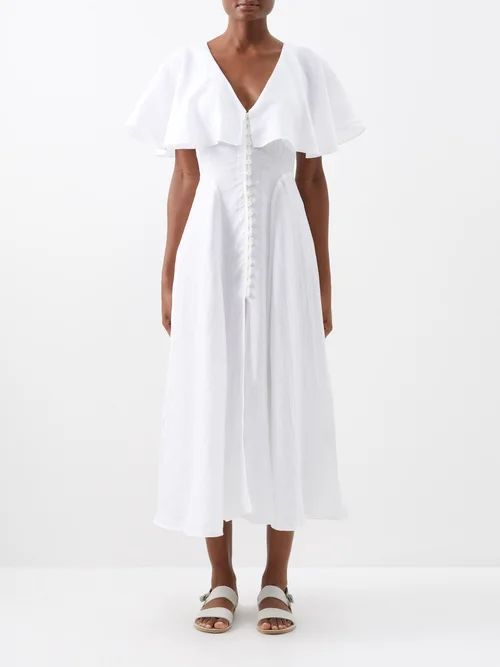 Delphine V-neckline Linen Dress - Womens - White