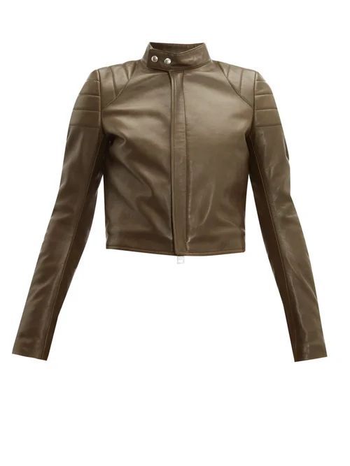 Cropped Leather Biker Jacket - Womens - Khaki