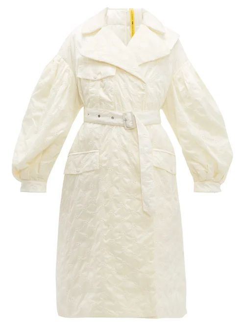 Dinah Balloon-sleeve Floral-embroidered Coat - Womens - White