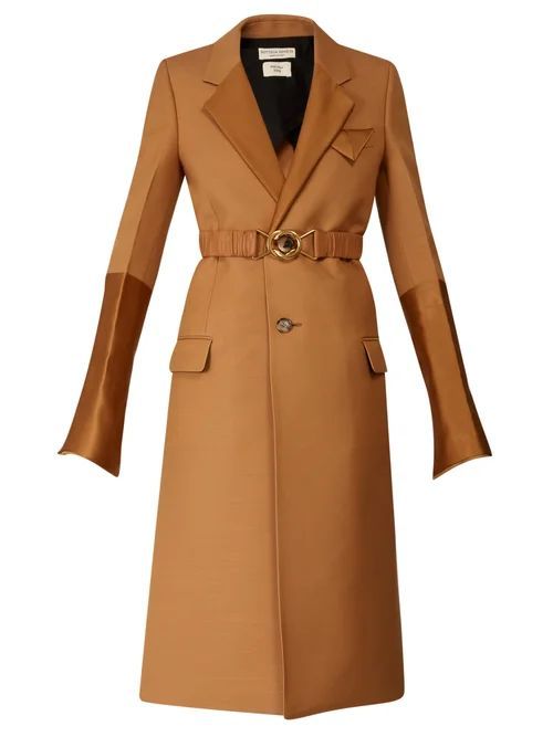 Contrast-panel Belted Single-breasted Coat - Womens - Camel