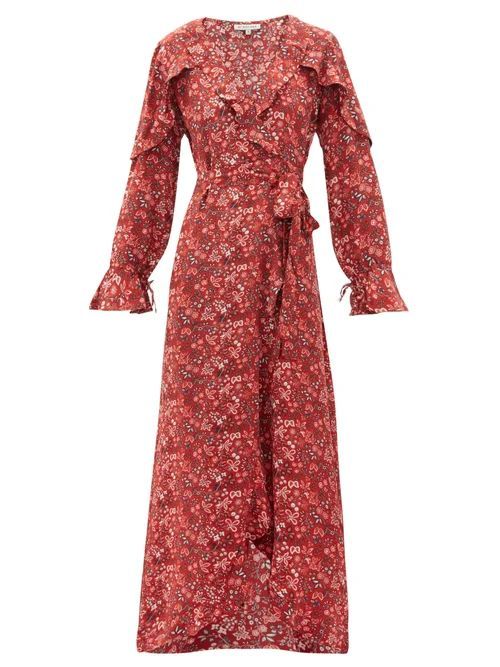 D'Ascoli - Leela Floral-print Silk Wrap Dress - Womens - Red Print