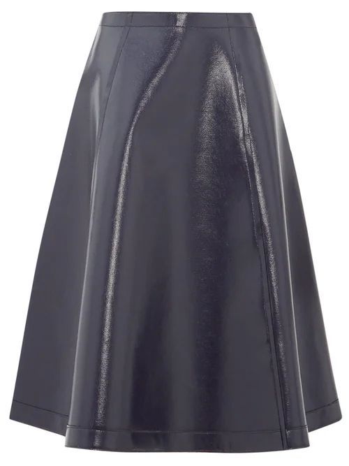 Coated Wool-blend A-line Skirt - Womens - Navy