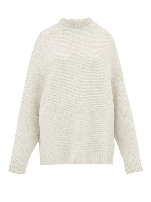 Crew-neck Basketweave Wool Sweater - Womens - Ivory