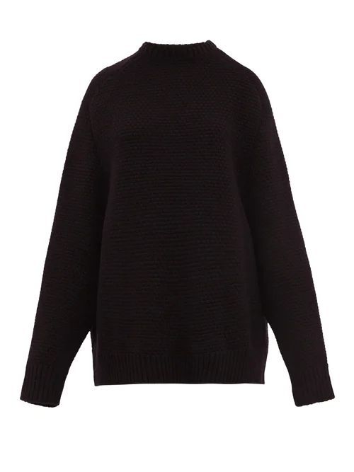 Crew-neck Basketweave Wool Sweater - Womens - Black
