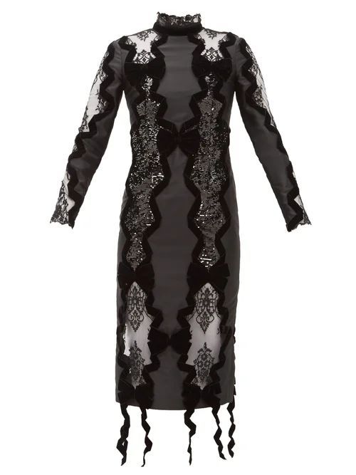 Deletta Lace-insert Velvet And Sequin Fitted Dress - Womens - Black