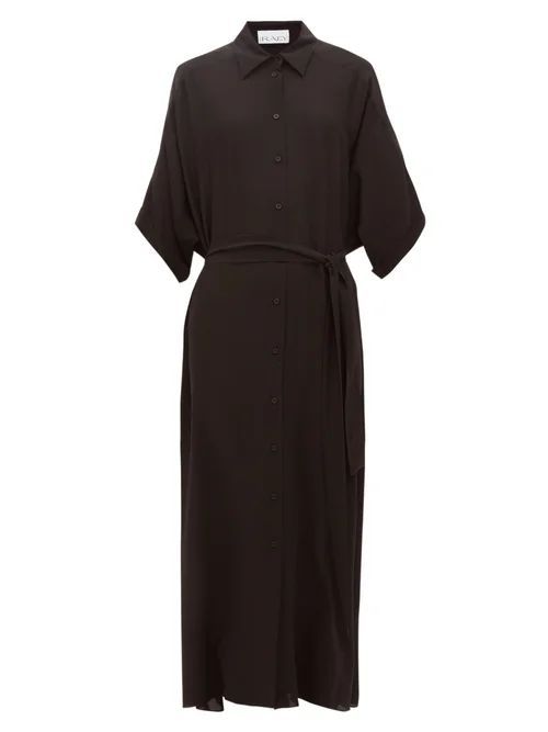 Dolman-sleeve Belted Silk Shirt Dress - Womens - Black