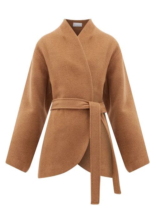 Collarless Belted Camel-hair Coat - Womens - Camel