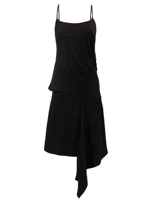 Drawstring Cut-out Satin Dress - Womens - Black