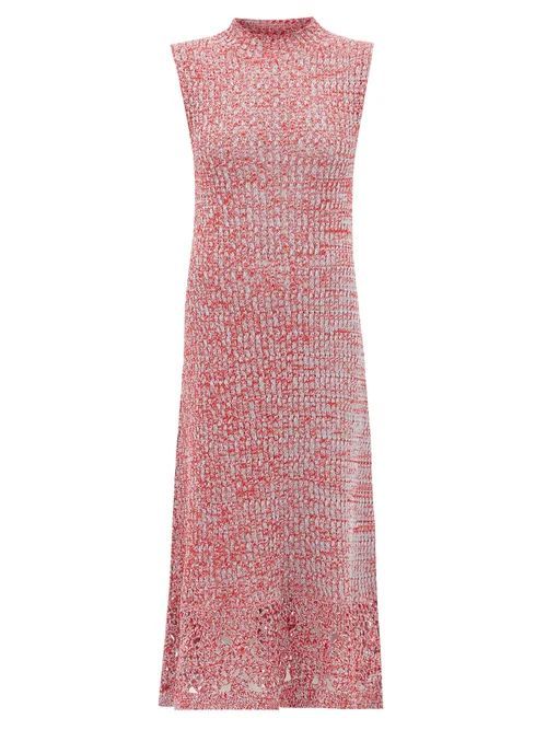 Crochet-hem Knitted Cotton-mouline Dress - Womens - Red Multi