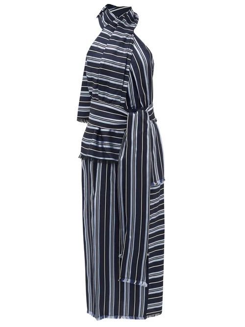 Columbine Halterneck Striped Midi Dress - Womens - Blue Stripe